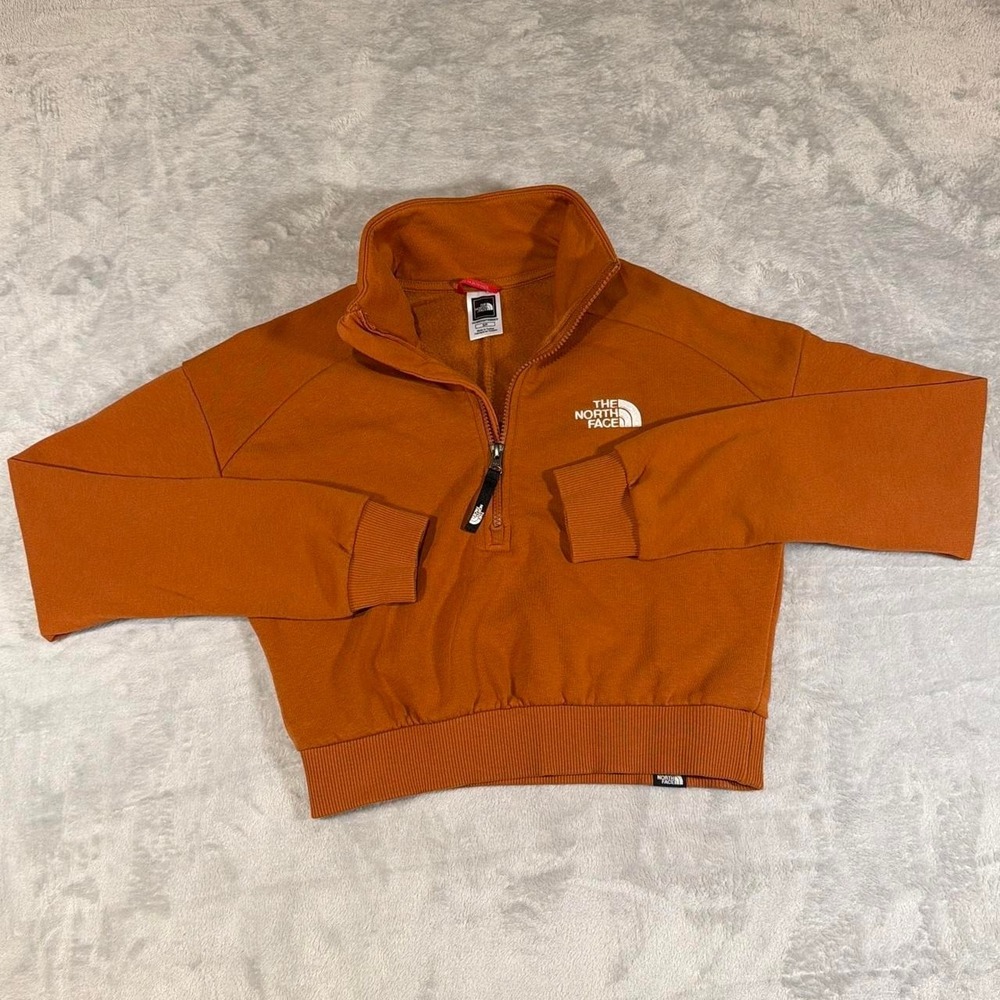 The North Face Quarter Zip Fleece Pullover Crop Top | Rust Orange | Small